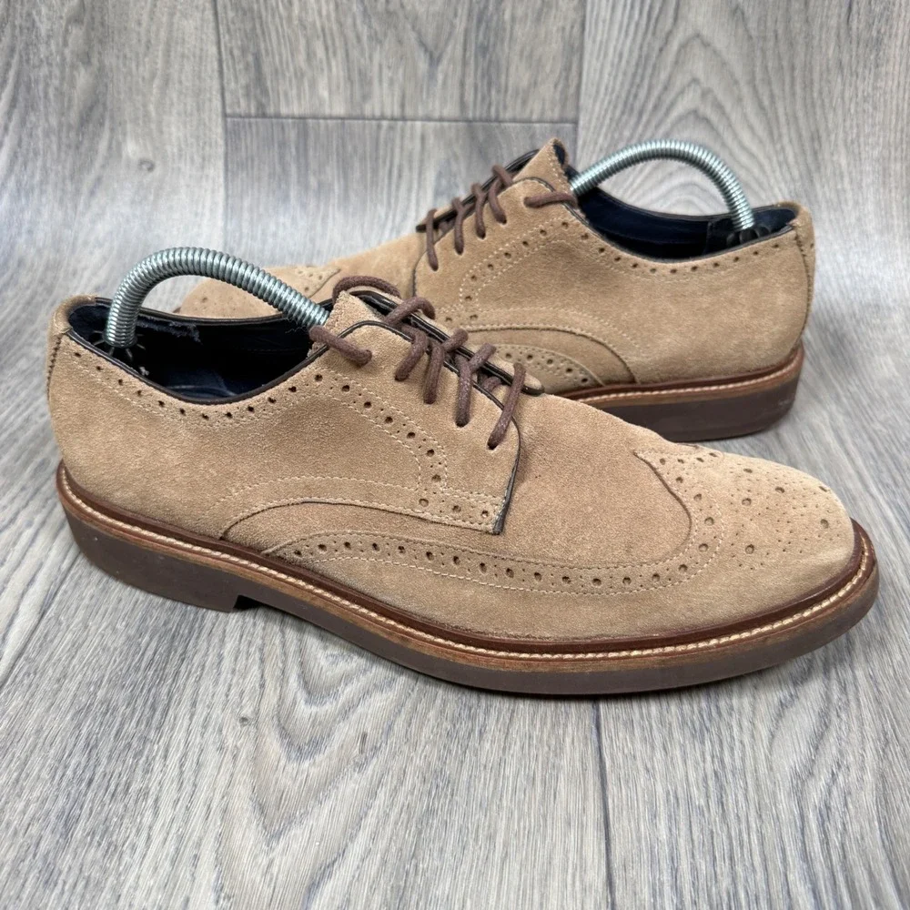 Cole Haan Oxford Shoes Men 9.5 Tan Suede Wingtip Brogue C25052